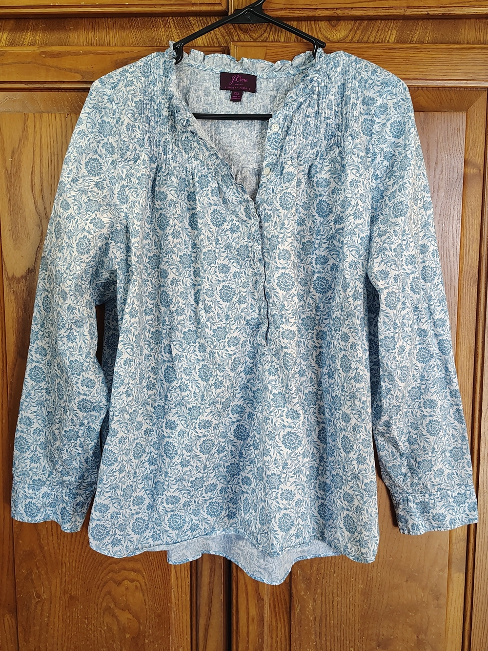 J. Crew x Liberty Fabrics Ruffle Blue Floral Classic Popover Blouse Size XXL